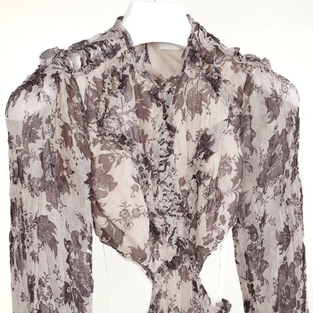 Zimmerman Juno Floating Aged Batik Floral Long-Sleeve Mini Dress - Picture 4 of 11